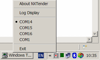 The tray-icon and popup menu of NXTender
