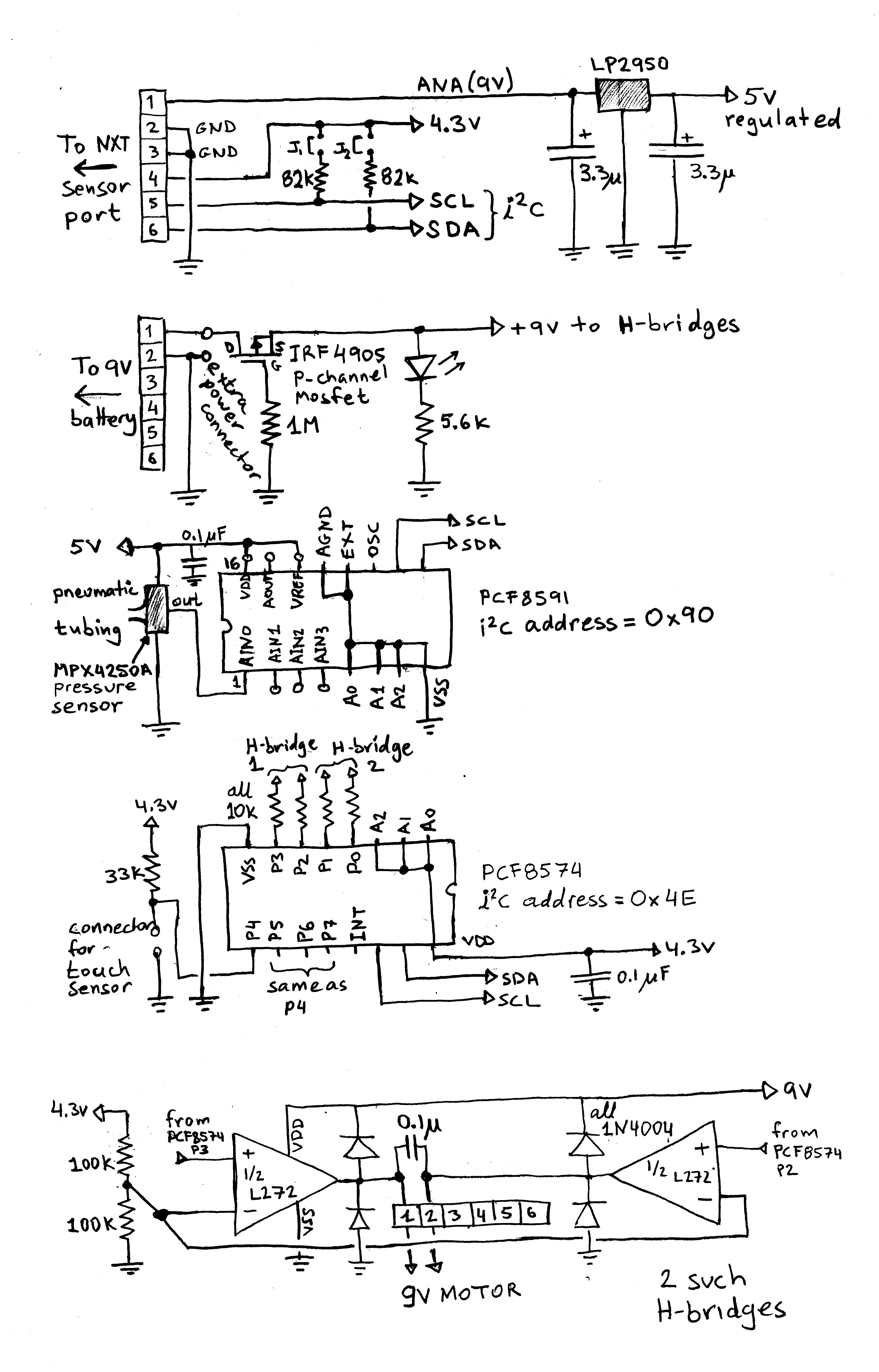 Schmatics of the motor controller and pressure sensor