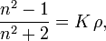  \frac{n^2-1}{n^2+2} = K\, \rho,  
