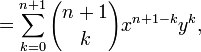  = \sum_{k=0}^{n+1} {{n+1} \choose k} x^{n+1-k} y^k, 