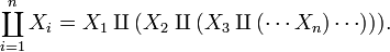\coprod_{i=1}^n X_i = X_1 \amalg (X_2 \amalg (X_3 \amalg (\cdots X_n)\cdots))) . \, 